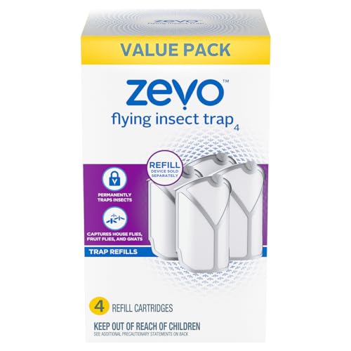 Zevo Flying Insect Trap Refill Cartridges, Fly Trap, Fruit Fly Trap (4 Refill Cartridges)