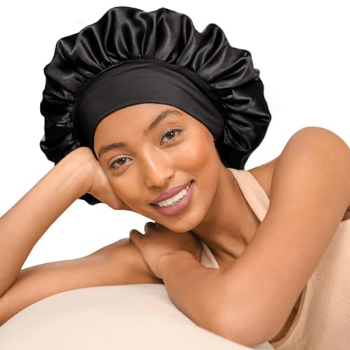 YANIBEST Silk Bonnet for Sleeping Women Double Layer Satin Lined Hair Bonnets for Sleeping Soft Elastic Band Silk Sleep Cap for Curly Natural Hair