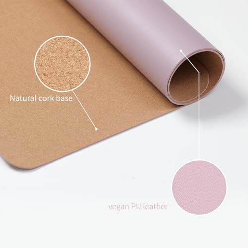 RENMTURE Dual-Sided Large Desk Pad, Faux Leather Natural Cork Mouse pad, Desk Accessories Protector, for Office and Home Work (Apricot,23.6" x 13.7")