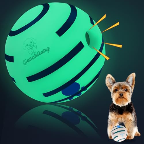 Wobble Giggle Ball for Dogs, Durable Interactive Light Up Dog Wobble Ball, Dog Balls with Fun Giggle Sounds When Rolled or Shaken, Glow in The Dark Ball for Dog Training Teeth Cleaning 2.75inch