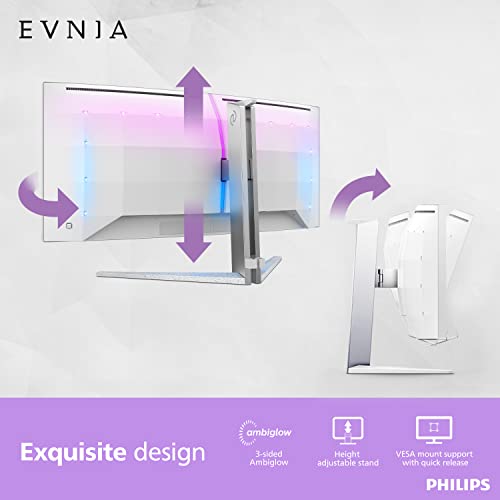PHILIPS Evnia 34M2C8600 QD OLED Curved Gaming Monitor, WQHD Resolution, 175Hz, AMD FreeSync Premium Pro, USB-C Docking, Height Adjustable, 4-Year Advance Replacement, Xbox PS5 Switch Compatible