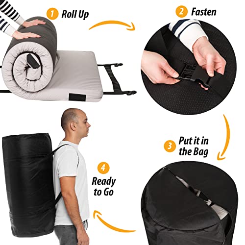 Matrix Cell Memory Foam Camping Mattress Pad - CertiPUR-US Roll Up Mattress - Car Foldable Floor Mat for Adults - Sleeping Pad Guest Bed - Portable Travel Cot Pad - Camp Bed Roll