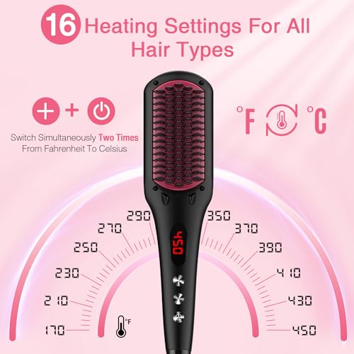Enhanced Ceramic Hair Straightener Brush by MiroPure, 2-in-1 Ionic Straightening Brush with Anti-Scald Feature, Auto Temperature Lock & Auto-Off Function (Black)