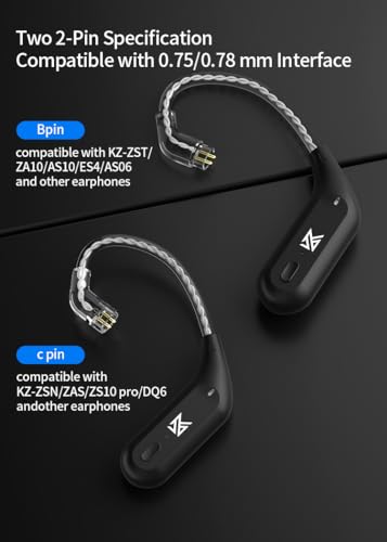 YINYOO KZ AZ09 Bluetooth 5.2 Upgraded Cable, KZ ZS10 PRO Wireless Adapter C-pins for ZSN PRO/ZSN PRO-X/zs12 pro x/ZS10 PRO X/EDX PRO/ZAR/AS16 PRO/PR2/ZS10 PRO 2/DQS/C10/CRA cca (Cpins, Black)