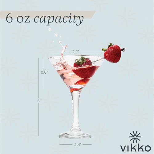 Vikko Martini Glasses Set of 12, 5.2 Ounce Cocktail Glasses with Stem, Elegant Cosmopolitan Glasses for Martinis and Cocktails, Dishwasher Safe, Bulk Martini