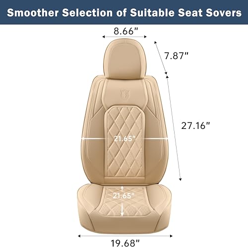 Coverado Front Seat Covers, 2 Pieces Universal Seat Covers for Cars, Luxury Faux Leather Waterproof Seat Covers, Car Seat Protector, Driver Seat Cover Auto Accessories Fit for Most Vehicles, Beige