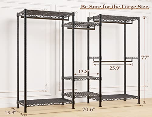 Raybee Clothes Rack Heavy Duty Clothing Racks for Hanging Clothes Adjustable Clothing Rack Portable Clothes Racks for Hanging Clothes Wire Garment Rack Wardrobe Closet Black 13.9" D x 70.6" W x 77" H