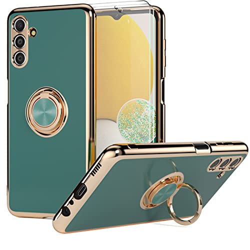 Jasmeas Case Compatible with Samsung Galaxy A13 5G with 2 Screen Protector, with Ring Holder Plating Rose Gold Edge 360° Kickstand Cover Slim Soft Flexible TPU Protective Phone Cases for Women-Grey