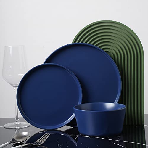 Stone Lain Celina Modern Stoneware 24-Piece Dinnerware Set, Dinner and Salad Plates, Soup Bowls, Dish set for 8, Blue