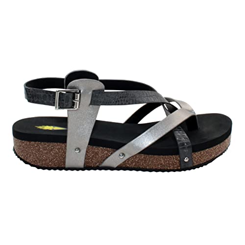 VOLATILE Women's Engie Multi Strap Thong Sandal, Charcoal, 6M