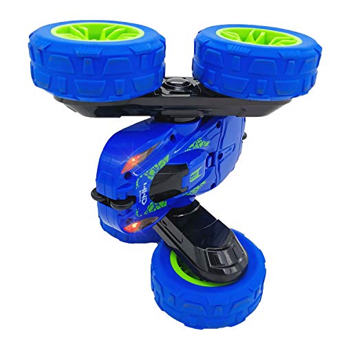 Threeking RC Stunt Car Remote Control Cars Toy with Lights Double-Sided Driving 360-degree Flips Rotating Cars Toys, Blue