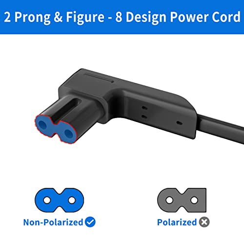 Pair of 1.15Ft Short Power Cord for Sonos One/One SL/Play 1 Speaker Power Cable with 90 Degree Angle - 2 Prong Power Cable Replacement Cord for Sonos Power Plug Cable Speaker Accessories, Black