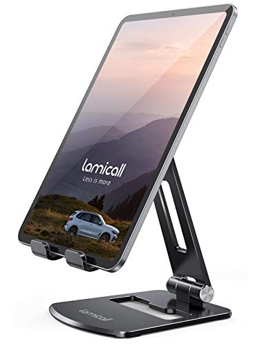 Lamicall Adjustable Tablet Stand Holder - Foldable Tablet Dock, 360 Degree Rotating Desktop Tablet Mount, Compatible with iPad Pro 11 / 12.9, Mini, Air, Tabs, Kindle and 4.7" - 13" Tablet - Black