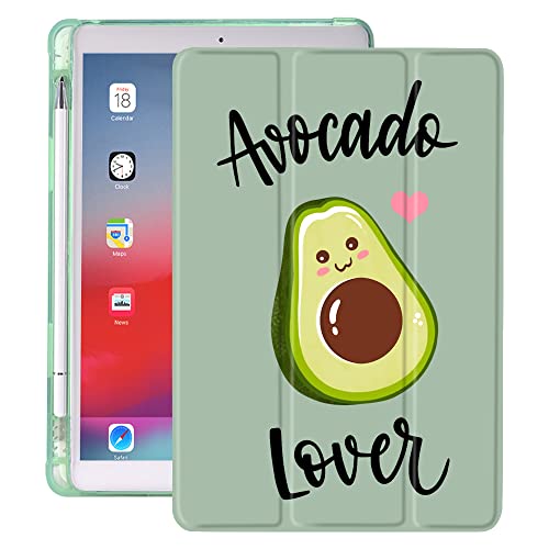 Idocolors Pad Case Cute Avocado Green Case for iPad Air Pink Love Heart Case Anti-Scratch Shockproof with Pencil Holder Lightweight Smart Trifold Stand Case TPU Cover(Model Number: A1474/A1475/A1476)