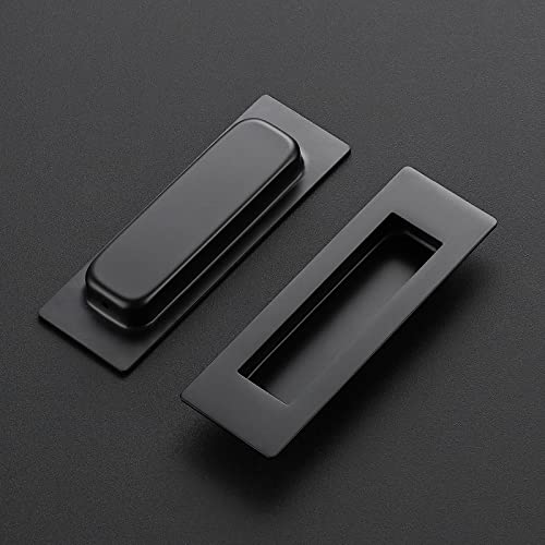 Ravinte 1 Pack Black Sliding Closet Door Handles Black Flush Pulls 4.72in Length Recessed Finger Pulls for Sliding Barn Door Sqaure Cabinet Pulls Stainless Steel