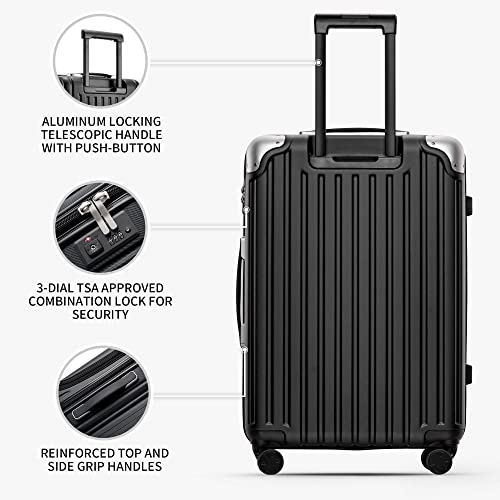 LEVEL8 Grace Luggage Sets Hardshell Suitcase with Wheels, Sturdy Large Suitcase Tsa Lock 20 Inch Expandable Carry on 24 Inch 28 Inch Checked Luggage, 3-Piece Set (20/24/28), Black