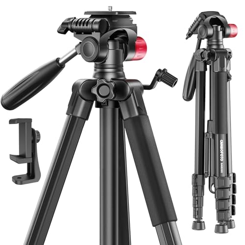 CAMBOFOTO 74"-Camera-Tripod, Porfessional Aluminum Heavy Duty Tripod Stand for Mirrorless Camera/DSLR/Cell Phone/Camcorder, with Holder and Travel Bag