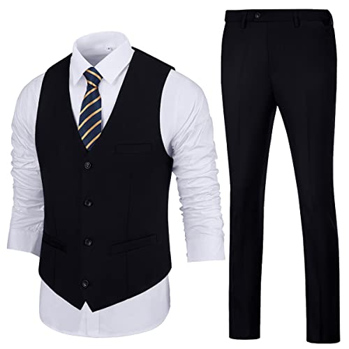 Mens Suit Set Slim Fit Formal 2 Piece Suit Dress Vest Pants Suit Men Solid 2 Button Groomsmen Wedding Homecoming Prom Suit Pink Suit Tuxedo Men XXL