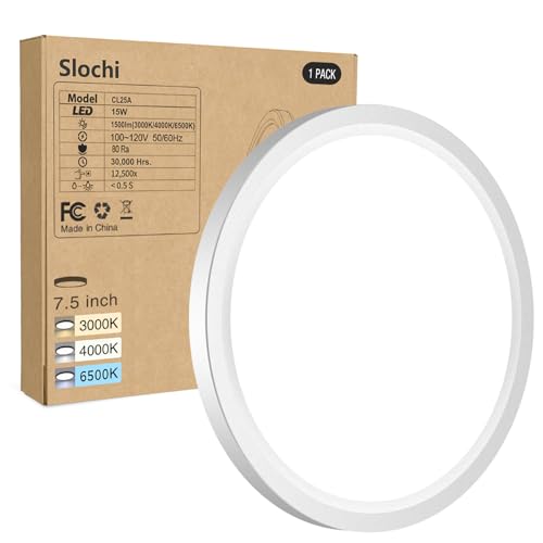 slochi Flush Mount Ceiling Light Fixtures - 3000K-4000K-6500K & 100W Equivalent Flat led Lights for Room Ceiling,Ultra Thin Round White Ceiling Lights for Living Room,Bedroom,Kitchen,Bathroom,Hallway