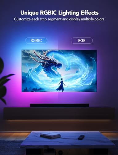 Govee TV LED Backlight, RGBIC LED Lights for TV, Smart TV LED Backlight for 40-50inch TVs, Music Sync, Wi-Fi Bluetooth & App Control, Works with Alexa & Google Assistant, 77 Scene Modes, Adapter