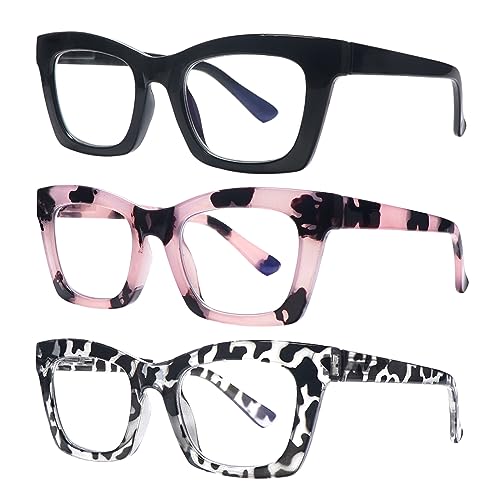 SIGVAN 6 Pack Oprah Style Reading Glasses Blue Light Blocking Square Computer Spring Hinge Readers for Women (6 Mix-5, 3.5, multiplier_x)