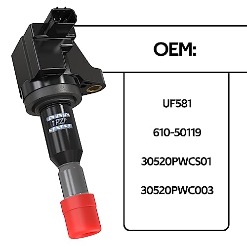 1PZ HE5-K81 Set of 4 Ignition Coil Pack Replacement for Honda Fit Hatchback 2007 2008 1.5L L4 UF581 5C1635 C1578 E1081 30520PWC003 610-50119 30520PWCS01 30520-PWC-S01 30520-PWC-003