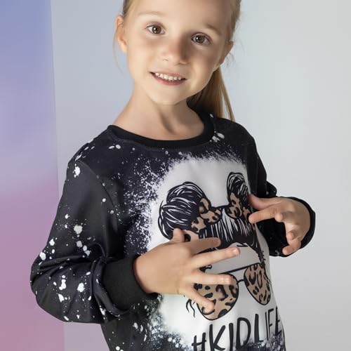 PATPAT Girls Fall Crewneck Black Sweatshirt Graphic Pullover Long Sleeve Shirts Toddler Kids Cute Sweatshirts For Teen Girls 3-4 Years