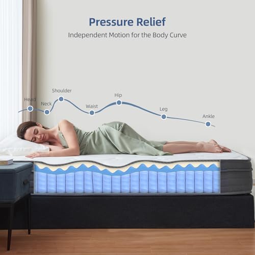 Gojef Twin Mattress, 10 Inch Twin Size Hybrid Mattress in a Box Memory Foam with Independent Spring, Soft and Comfortable Medium Firm Mattress, Pressure Relief, CertiPUR-US Certified