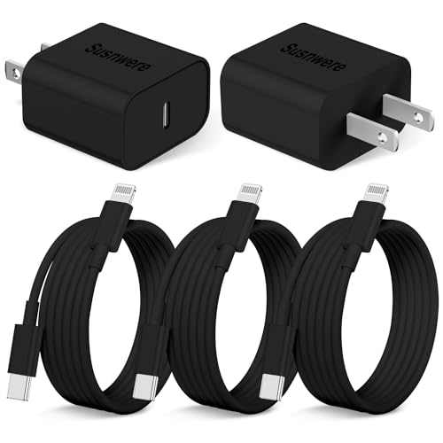 iPhone 14 13 12 Charger Fast Charging, 2 Pack 20W Fast PD USB C Wall Charger Adapter with 3Pack 6Ft USB C to Lightning Cable (MFi Certified) for 14/14 Plus/14 Pro/14 Pro Max/13/ Black