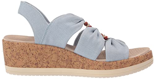 BZees Womens Roma Cork Wedge Beaded Sandal Black Denim 10 M