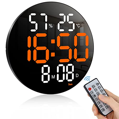 Fuloon Digital Wall Clocks, Wall Clock with Day and Date, Modern Wall Clocks for Living Room, Silent Wall Clocks for Bedrooms with Remote Control (Blue, 13")