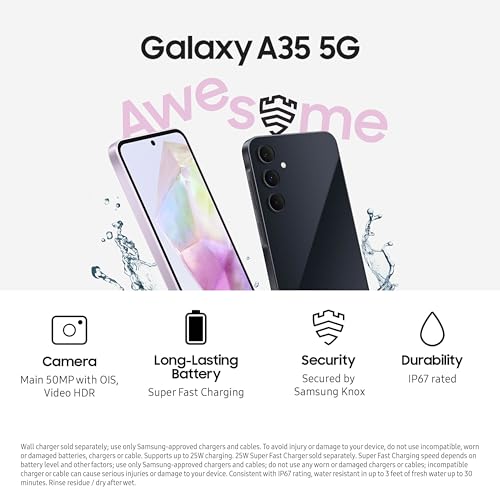 SAMSUNG Galaxy A35 5G A Series Cell Phone, 128GB Unlocked Android Smartphone, AMOLED Display, Advanced Triple Camera System, Expandable Storage, Rugged Design, US Version, 2024, Awesome Navy