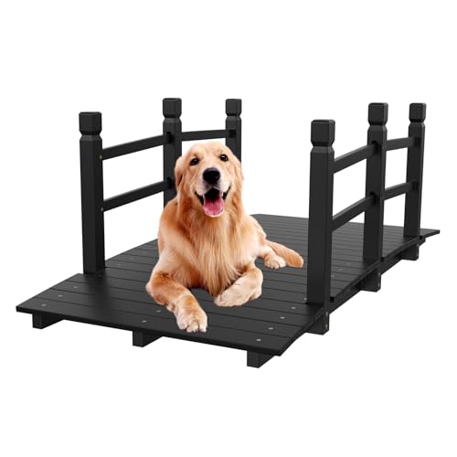 VINGLI Garden Bridge, Classic Wooden Arch with Safety Rails Footbridge (Black, 5 ft)