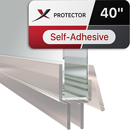 Frameless Shower Door Bottom Seal X-Protector - 40" Shower Door Seal For All Door Thicknesses - Self-Adhesive Shower Door Sweep - Premium Door Bottom Seal Strip - Silicone Glass Shower Door Seal Strip