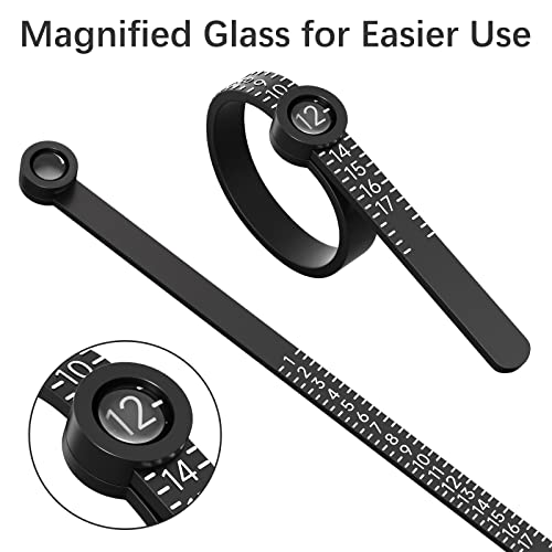 Ring Sizer 1-17 REIDEA Measuring Tool with Magnified Glass, Reusable Finger Size Gauge Jewelry Sizing Tool USA Rings Size (Black Sizer Silver Scale)