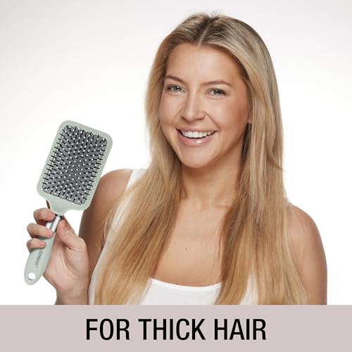Conair Velvet Touch Paddle Cushion hair brush - Detangling hairbrush - curly or straight styles - men or women - detangler - features soft touch handle - Sage Green