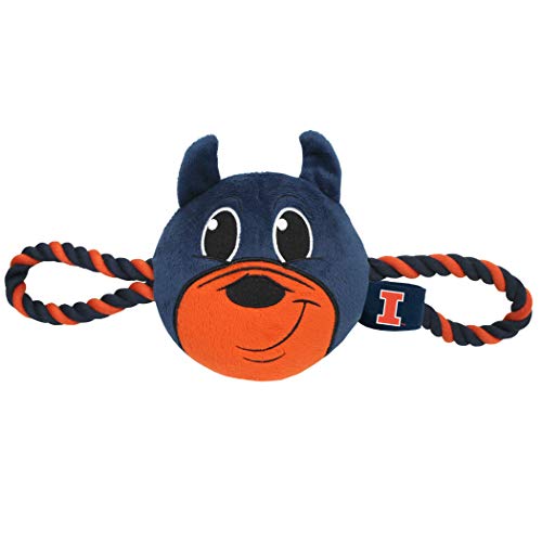 Pets First NCAA Illinois Fighting Illini Nylon Mascot Dog Toy with Tough Dog Ropes & Inner Squeaker in Bright Team Colors