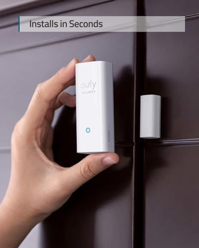 eufy Security Entry Sensor, Detects Opened and Closed Doors or Windows, Door Monitoring, Sends Alerts, Triggers Siren, 2-Year Battery Life, Indoor Use Only, Requires HomeBase, 24/7 Monitoring Optional