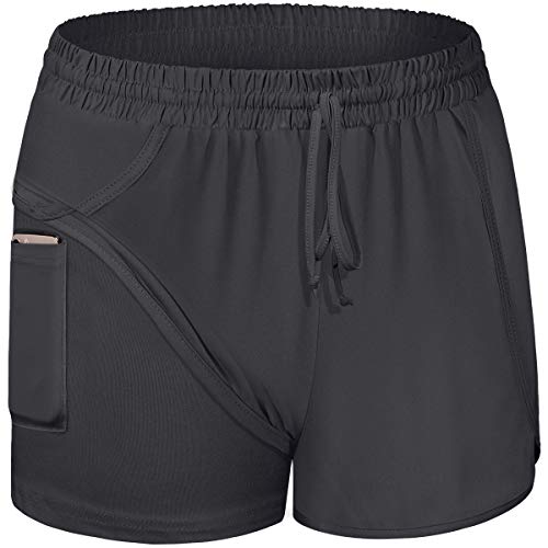BLEVONH Women Athletic Shorts,Oversized Solid Color Active Running Yoga Short with Legging Ladies Mid Waist Drawcord Gym Fitness Work Out Basketball Hot Pants Grey 3XL