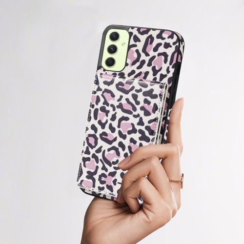 Phone Case for Samsung Galaxy A54 5G Wallet Cover with Tempered Glass Screen Protector and RFID Slim Credit Card Holder Slot Stand Cheetah Leopard Print Cell A 54 54A SM A546U 2023 Women Girl Men Pink