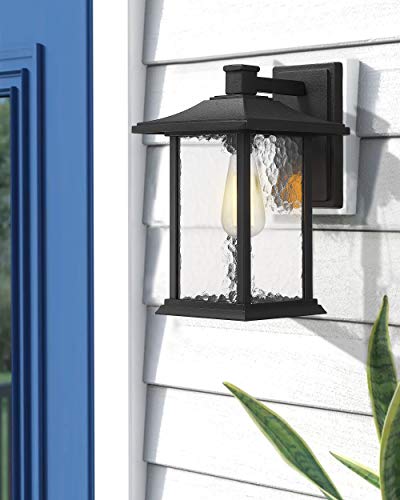 Beionxii Outdoor Light Fixture, 14 inch Dusk to Dawn Exterior Wall Mount Lantern Outside Lights for House Patio, Black Cast Aluminum w/Water Glass - A272W-1PK
