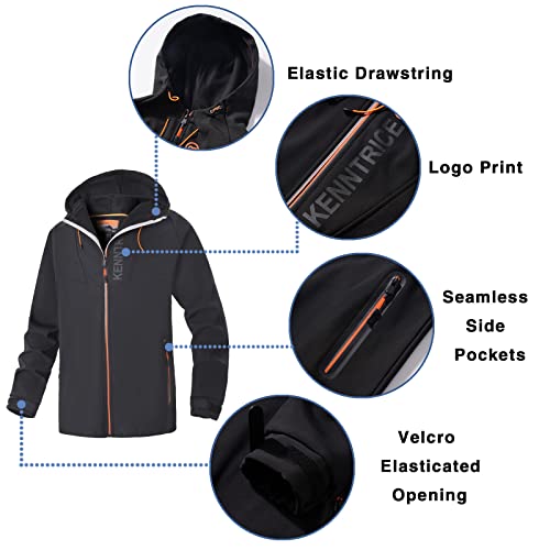 UIUO-UIPEU Men's Softshell Jackets Fleece Lined Outdoor Hooded Jackets for Men Winter Waterproof Jacket Navy Small