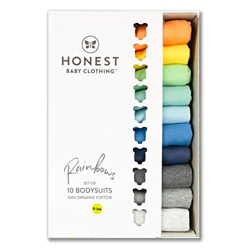 HonestBaby Baby 10-Pack Organic Cotton Short Sleeve Bodysuits, Gift Box Rainbow Boy, Newborn, preemie