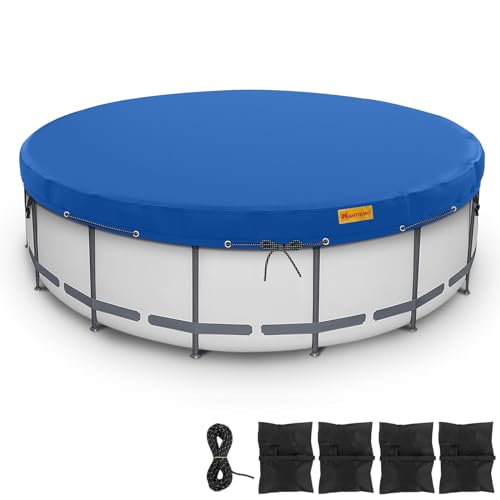 HIGHTQURO 21Ft Round Pool Cover, Inground Pool Covers for Above Ground Pools, Swimming Pool Cover Protector with Tie-Down Ropes & 5 Sandbags Increase Stability, Waterproof Dustproof Hot Tub Cover