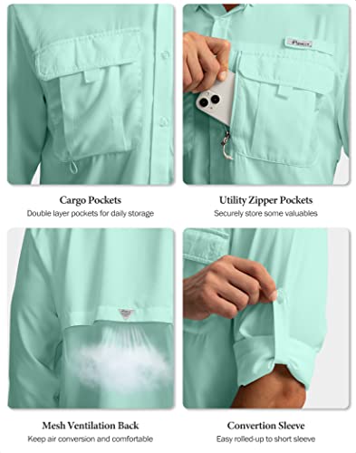 Men's Sun Protection Fishing Shirts Long Sleeve Travel Work Shirts for Men UPF50+ Button Down Shirts with Zipper Pockets(Sorbet Medium)