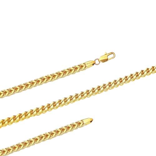 SILILUN Men Necklace 14 Gold Plated/Stainless Steel Fran-co Link Chian Punk Hip Hop Jewelry Gift (18 Inches, 3mm Wide 14K Gold)