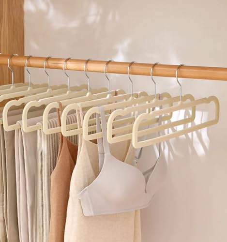 Pants Hangers Non Slip - 20 Pack Velvet Hangers for Closet - Thin Space Saving Clothes Hanger - Strong, Durable, Jean Hangers with 360 Degree Rotatable Hook, Tank Top Hangers for Bra, Shorts (Beige)