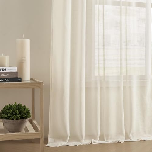 Joydeco Sheer Curtains 72 Inches Long, White Curtains for Living Room 2 Panels Set, Linen Curtains Window Privacy Assured with Light Filtering(W52 x L72 Inch,Linen)