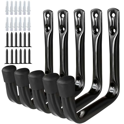 Dreecy J Utility Hooks For Hanging Heavy Duty Garage Storage Utility Hooks For Garage Wall, Color Black, 5 Pack