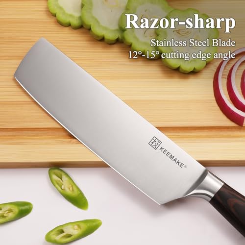 KEEMAKE Nakiri Knife 7 inch, Japanese Style Kitchen Knife with German High Carbon Stainless Steel 1.4116 Meat Knife, Vegetable knife with Ergonomic Pakkawood Handle Knife Kitchen